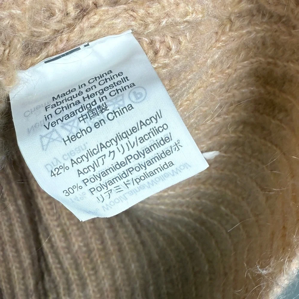 Point Sur Mohair & Wool Blend Ribbed Turtleneck Rib Knit Sweater Pale Peach Sz S